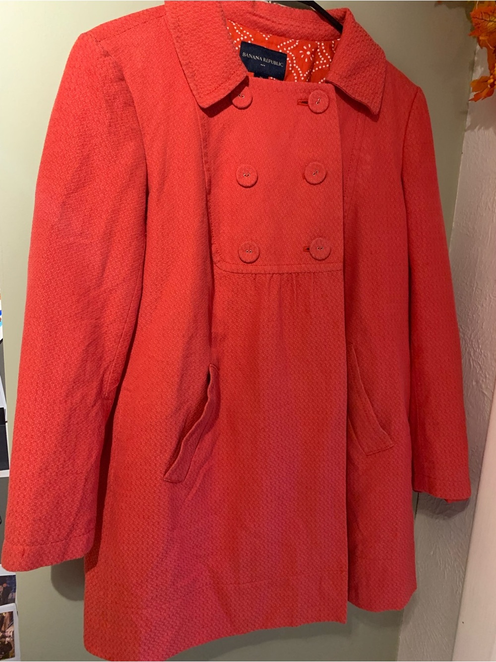 Banana Republic Women's Coral-Red Double-Breasted Pea Coat